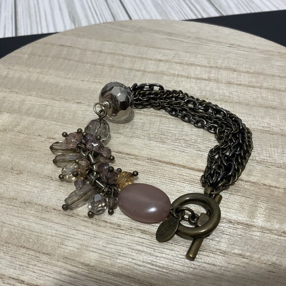 Chico’s Antiqued 5 strand Bracelet With Multicolored Bead Dangles Toggle - Picture 9 of 11